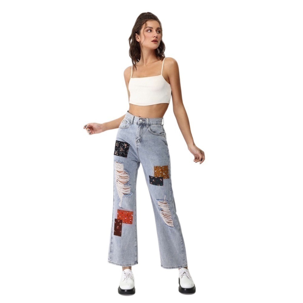 Cider Cute Patchy Denim Straight Leg Jeans Size XL
